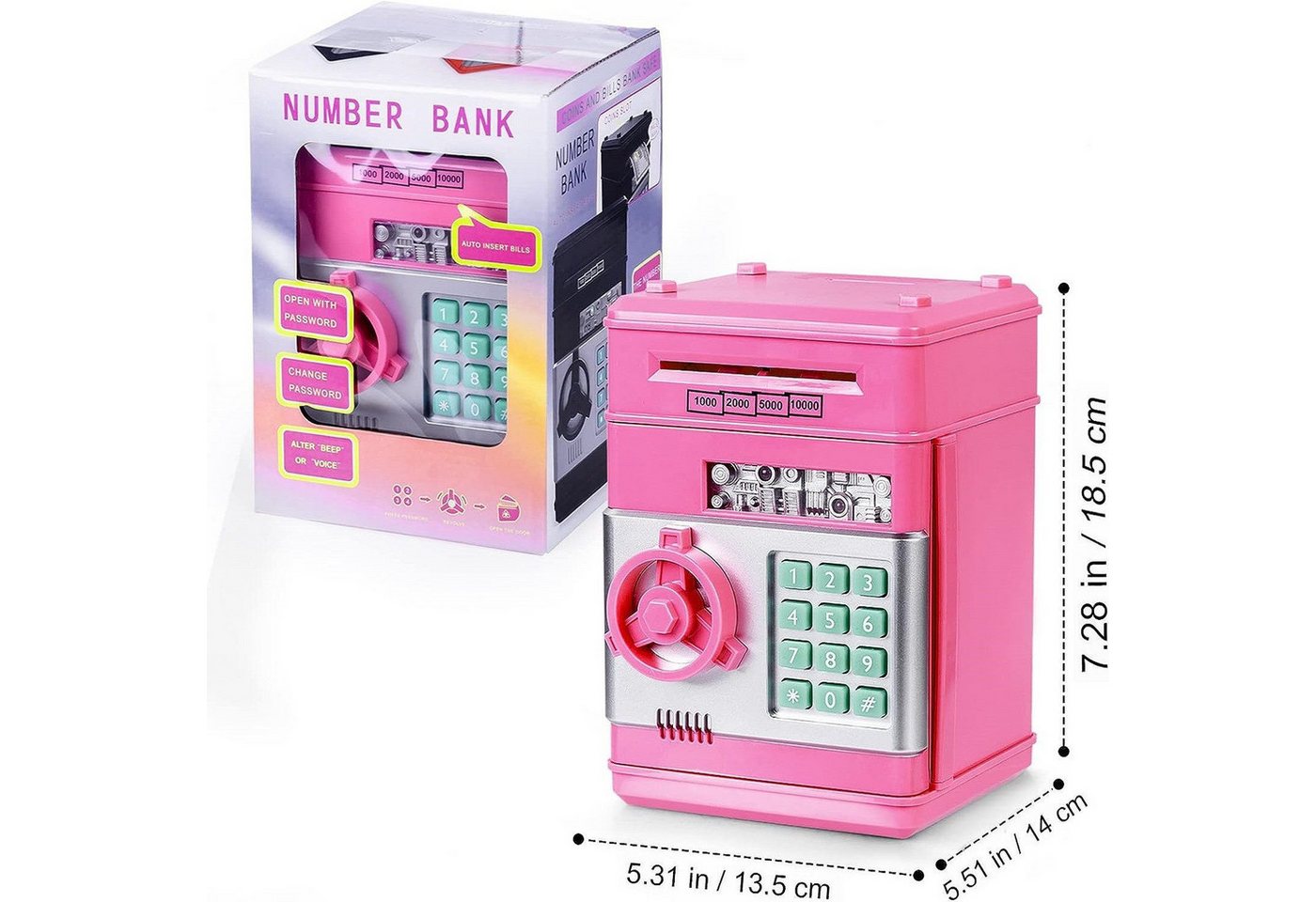 wohnTRAUM24 Spardose Spardose Kinder,Elektronisches Spardose Safe für Kinder Tresor, (Geldbank mit Passwort, Coole Mini-Geldautomaten-Sparschwein, Münzdose, Aut – Bild 4 von 4