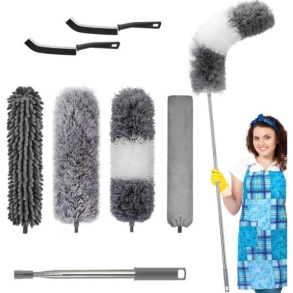 wohnTRAUM24 Staubwedel Staubwedel Teleskop, Spinnenwebenentferner Mikrofaser Staubwische 7Pcs (7-St), für Reinigung Unter Sofa Spinnweben,Lücken Decken Spinnweb
