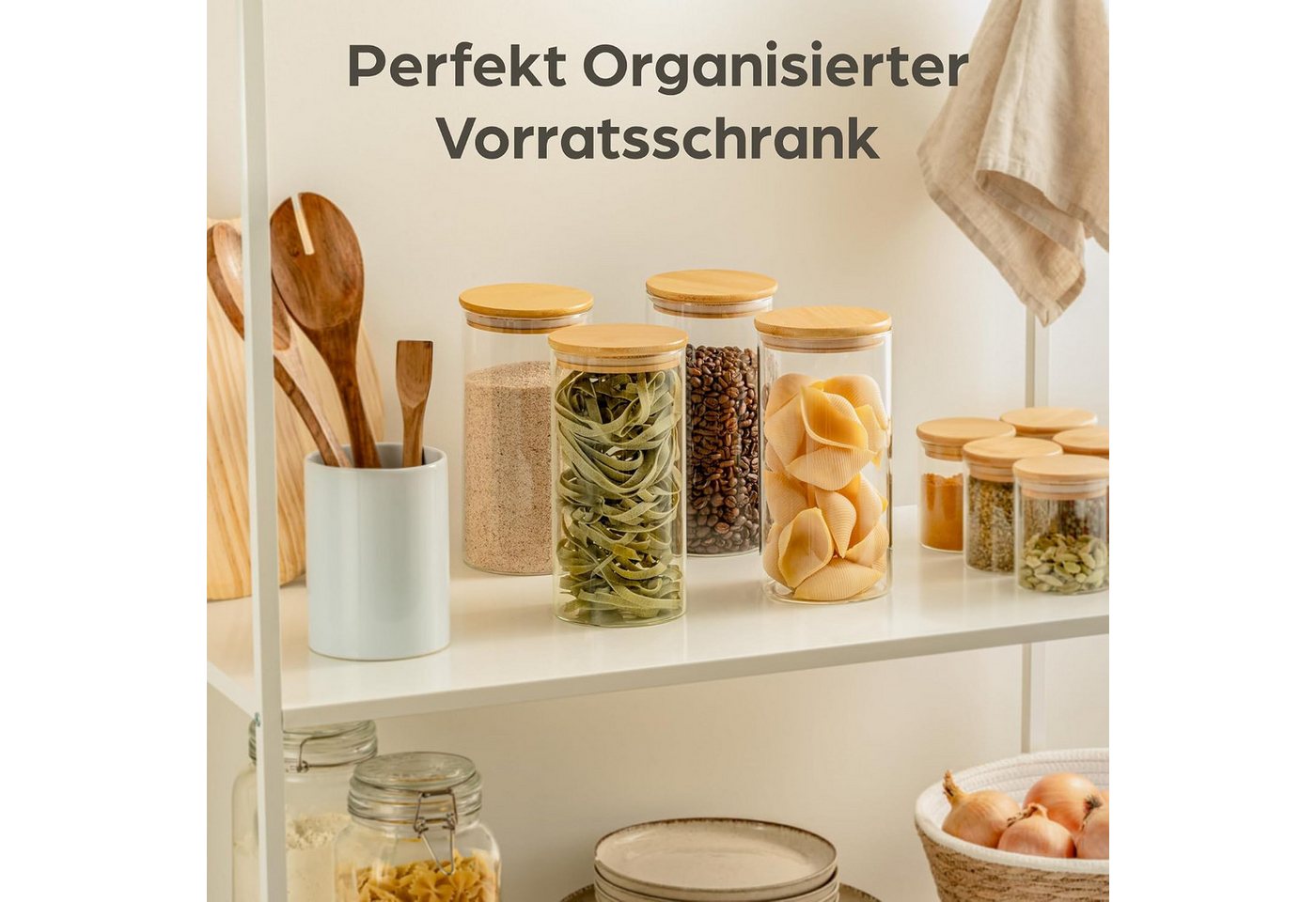 wohnTRAUM24 Vorratsglas Vorratsglas Vorratsgläser mit Deckel Luftdicht - Vorratsdosen Ø 8,5 cm, (4-tlg), 1000ml Aufbewahrung Küche Lebensmittel aus Glas mit Bam – Bild 2 von 5