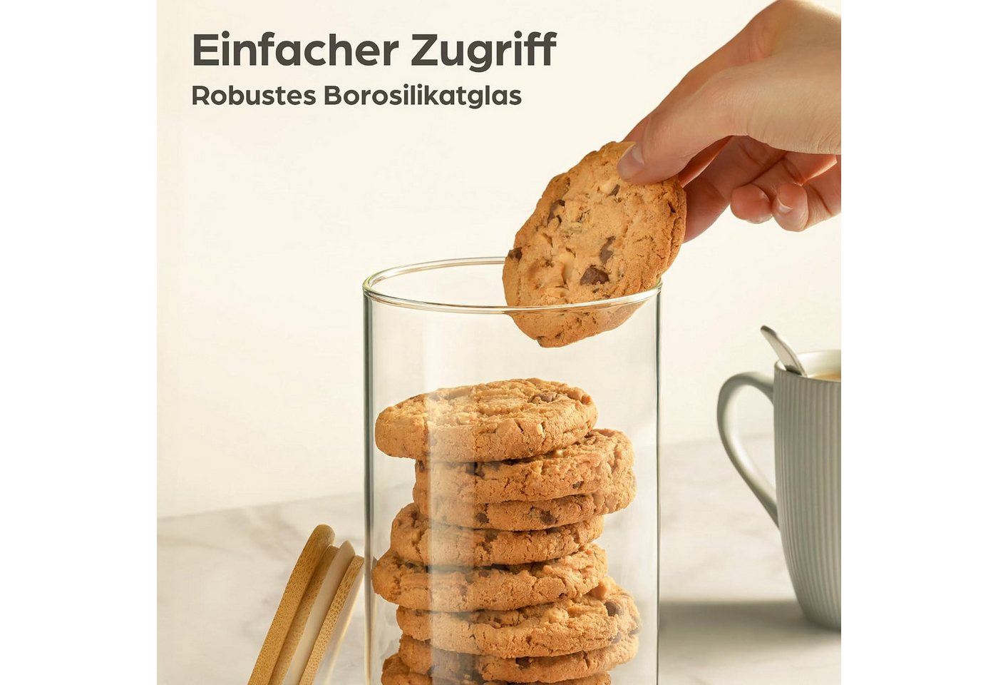 wohnTRAUM24 Vorratsglas Vorratsglas Vorratsgläser mit Deckel Luftdicht - Vorratsdosen Ø 8,5 cm, (4-tlg), 1000ml Aufbewahrung Küche Lebensmittel aus Glas mit Bam – Bild 5 von 5