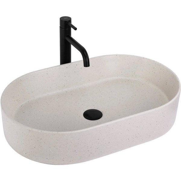 wohnwerk.idee Aufsatzwaschbecken sandfarben, Waschbecken oval aus Keramik im modernen Design