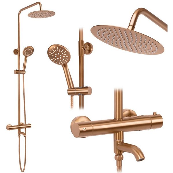 wohnwerk.idee Duscharmatur Duschsystem Dusche mit Thermostat Lungo Kupfer Matt