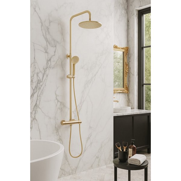 wohnwerk.idee Duschsystem Dusche Regendusche Duschgarnitur mit Thermostat Parot Matt Gold, 2 Strahlart(en)