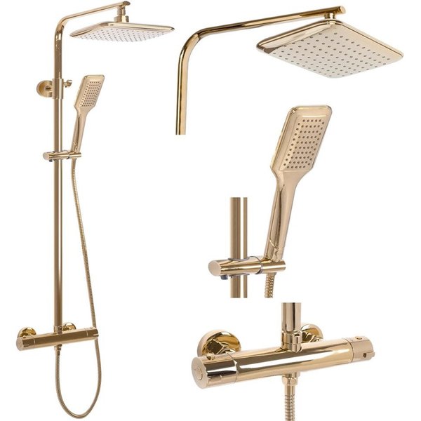 wohnwerk.idee Duschsystem Duschgarnitur Dusche mit Thermostat Tomm Gold Matt, 2 Strahlart(en)