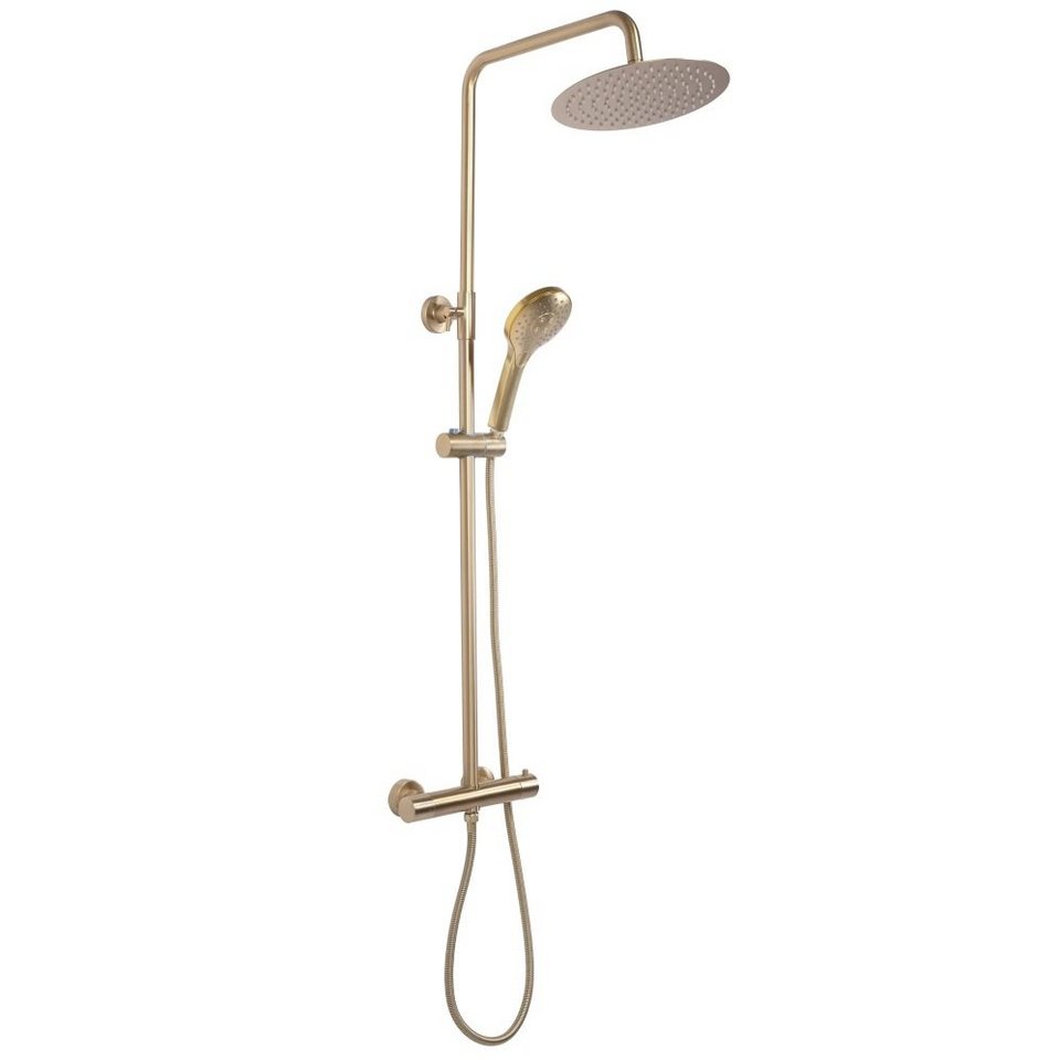 wohnwerk.idee Duschsystem Duschgarnitur mit Thermostat Gold Matt Gebürstet, 2 Strahlart(en) – Bild 2 von 5