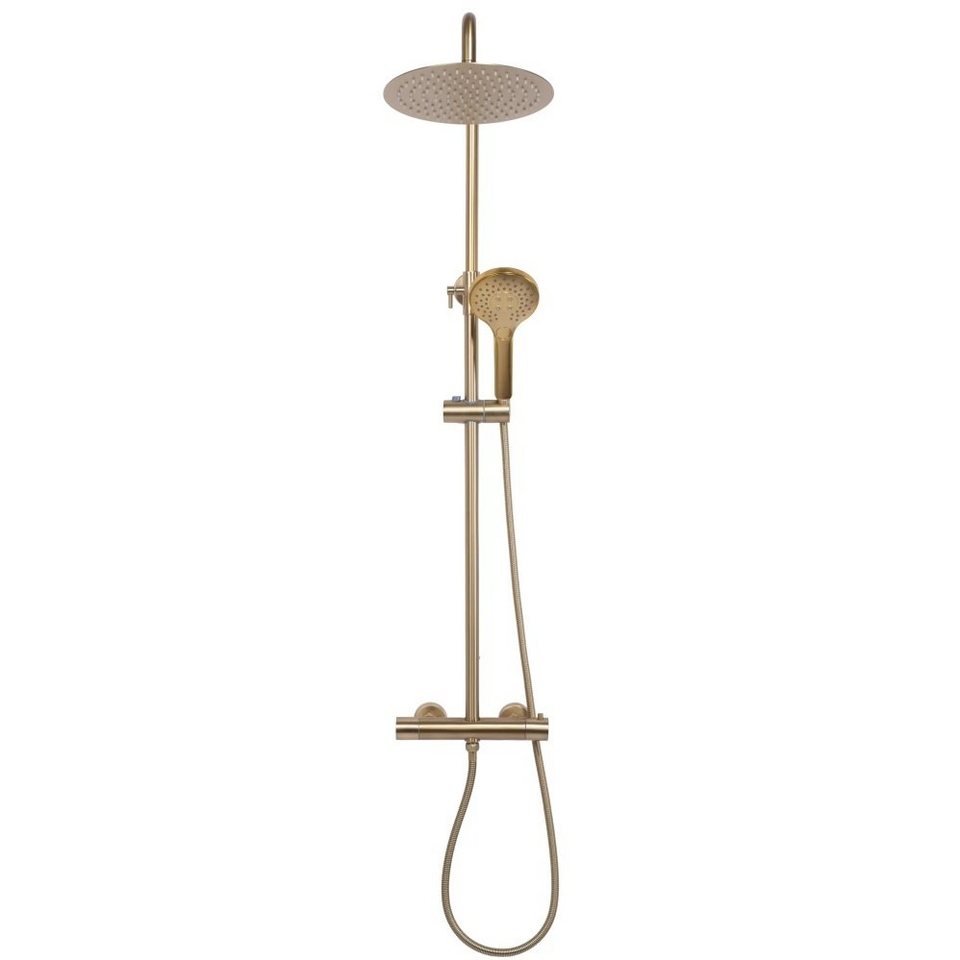 wohnwerk.idee Duschsystem Duschgarnitur mit Thermostat Gold Matt Gebürstet, 2 Strahlart(en) – Bild 4 von 5