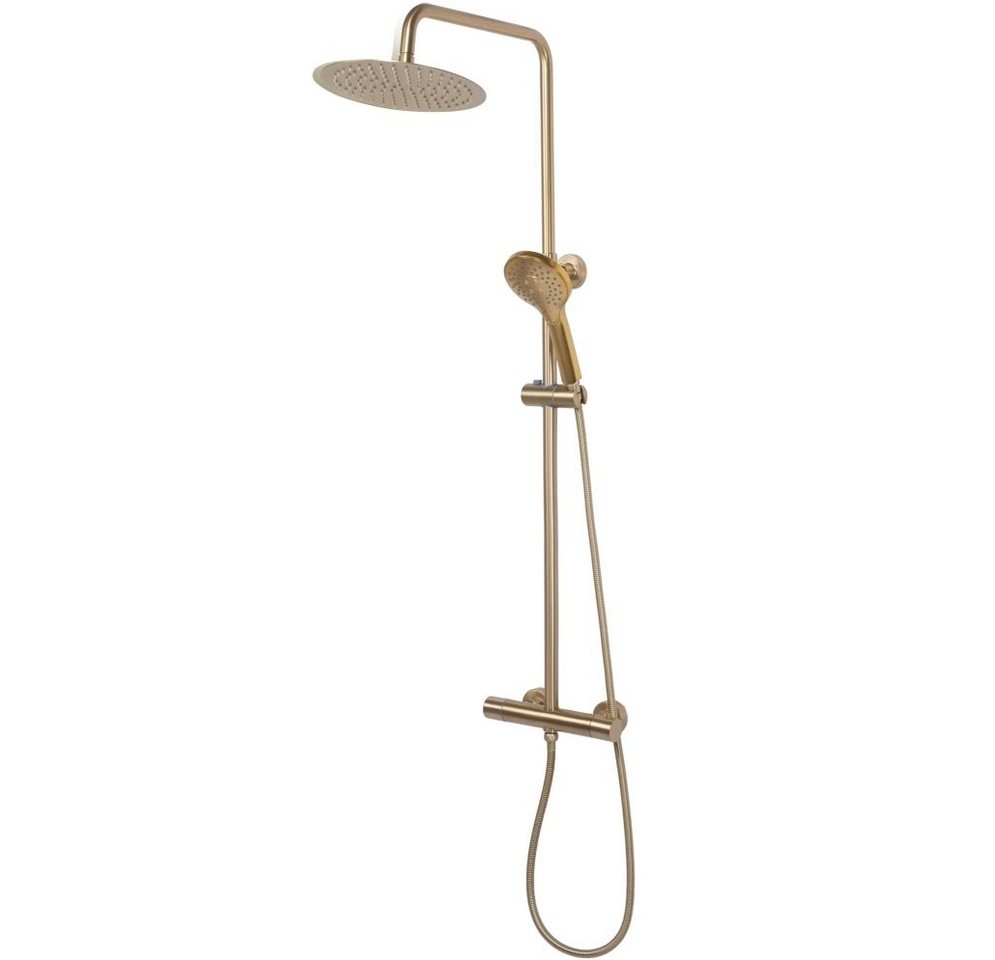 wohnwerk.idee Duschsystem Duschgarnitur mit Thermostat Gold Matt Gebürstet, 2 Strahlart(en) – Bild 5 von 5