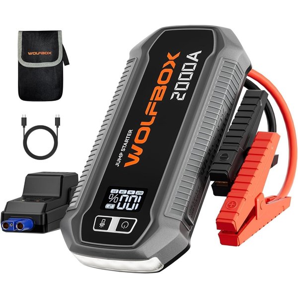 WOLFBOX 2000/4000 A Starthilfe, 12 V Auto Starthilfe mit LED Taschenlampe Starthilfegerät (12 V, 1 St), mit hochauflösendem LCD-Bildschirm