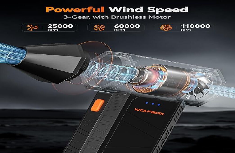 WOLFBOX Handstaubsauger Electric Air Duster, Super Powerful Cordless Air Duster, Turbo-Super-Power-Lüfter, breite Anwendung, Schnellladung, tragbar – Bild 3 von 5
