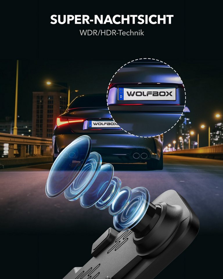 WOLFBOX Super-Nachtsicht Spiegel Dashcam (mit Vertikales Schwenken & Spiegelschwenken, mit 32 GB-Karte, GPS, 24-Stunden-Überwachung) – Bild 3 von 5