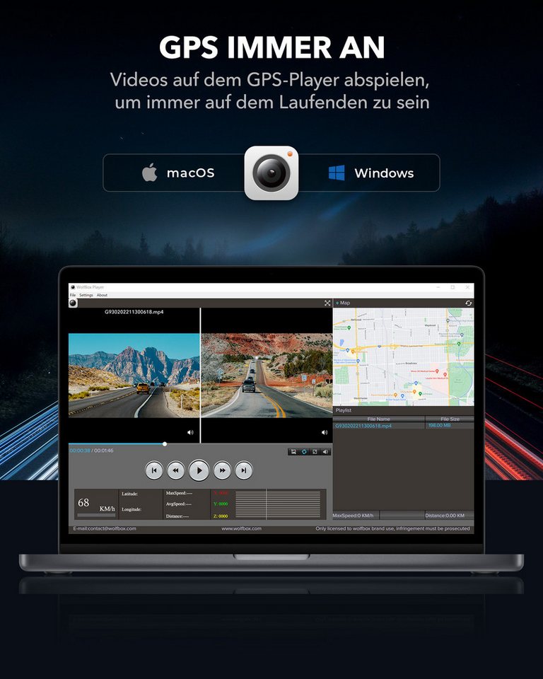 WOLFBOX Super-Nachtsicht Spiegel Dashcam (mit Vertikales Schwenken & Spiegelschwenken, mit 32 GB-Karte, GPS, 24-Stunden-Überwachung) – Bild 4 von 5