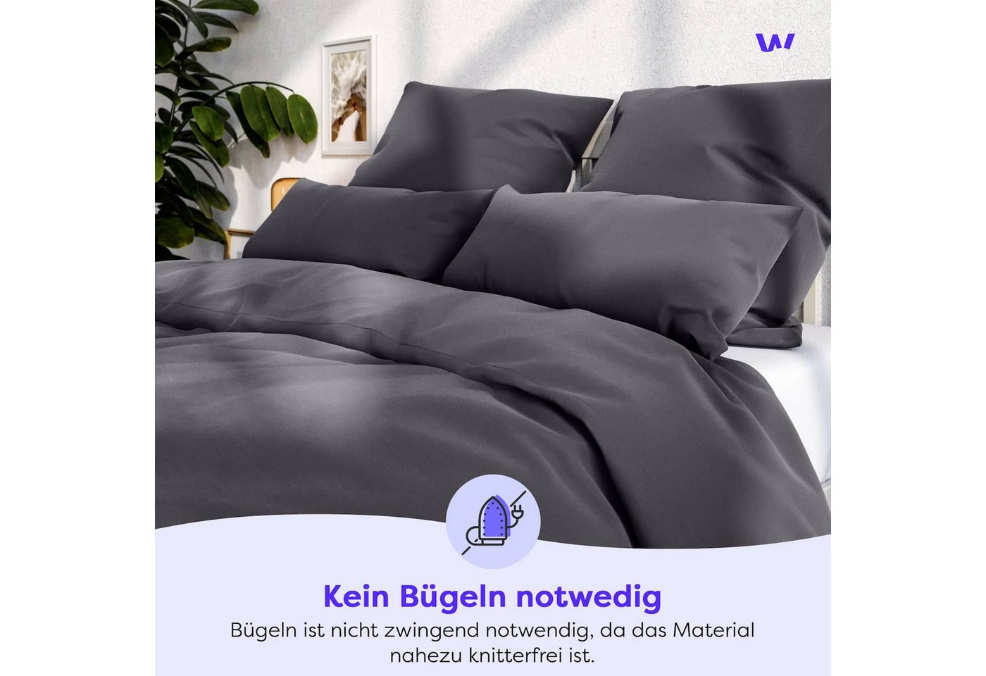 Wolkenfeld Bettwäsche Allergiker Bettwäsche, unfassbar weich, Microfaser, 2 teilig, 135x200 cm, 155x220 & Übergrößen I inkl. Kissenbezüge 80x80 I Uni – Bild 3 von 5