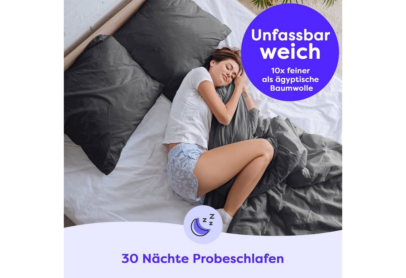 Wolkenfeld Bettwäsche Allergiker Bettwäsche, unfassbar weich, Microfaser, 2 teilig, 135x200 cm, 155x220 & Übergrößen I inkl. Kissenbezüge 80x80 I Uni – Bild 4 von 5