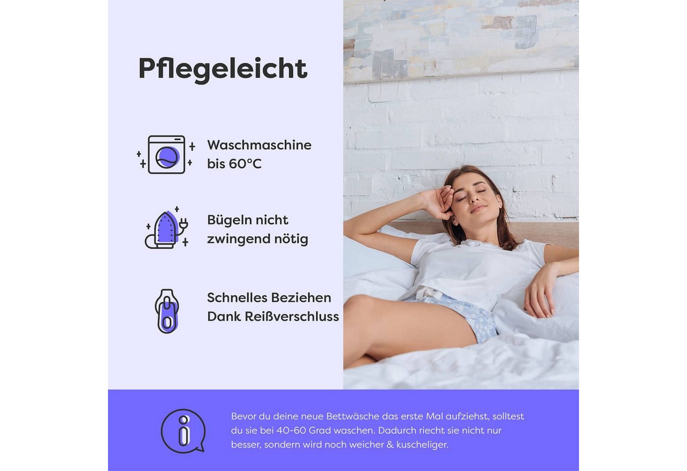 Wolkenfeld Bettwäsche Allergiker Bettwäsche, unfassbar weich, Microfaser, 2 teilig, 135x200 cm, 155x220 & Übergrößen I inkl. Kissenbezüge 80x80 I Uni – Bild 5 von 5