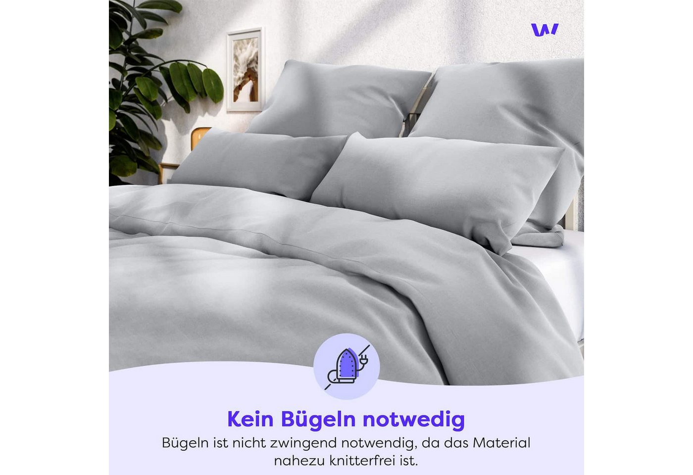 Wolkenfeld Bettwäsche Allergiker Bettwäsche, unfassbar weich, Microfaser, 3 teilig, 135x200 cm, 155x220 & Übergrößen I inkl. Kissenbezüge 80x80 I Uni – Bild 3 von 5