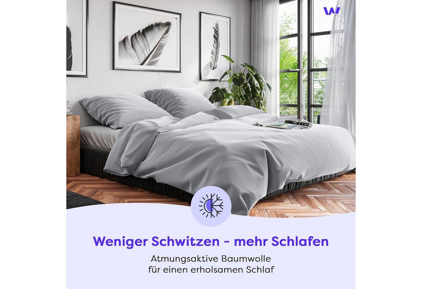 Wolkenfeld Bettwäsche Renforcé Bettwäsche Baumwolle - Natürlich weiches Schlafgefühl, Renforcé, 3 teilig, 135x200 cm, 155x220 & Übergrößen I inkl. Kissenbezüge  – Bild 3 von 5