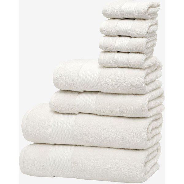 Wolkenfeld Handtuch Set Premium Low-Twist Baumwolle 550 g/m² – 8-teilig mit Waschlappen, Frottier (8-St), 2 Badetücher, 2 Handtücher groß & 4 Waschlappen