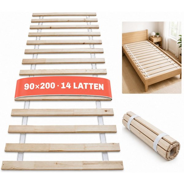 Lattenrost Rollrost 14 oder 23 Latten, 80x200, 90x200, 120x200, 140x200, Wolkenland, PREMIUM, 400kg Tragkraft, Universal, Hergestellt in Europa