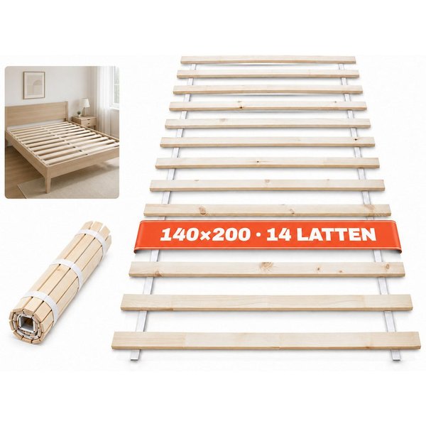 Lattenrost Rollrost 14 oder 23 Latten, 80x200, 90x200, 120x200, 140x200, Wolkenland, PREMIUM, 400kg Tragkraft, Universal, Hergestellt in Europa