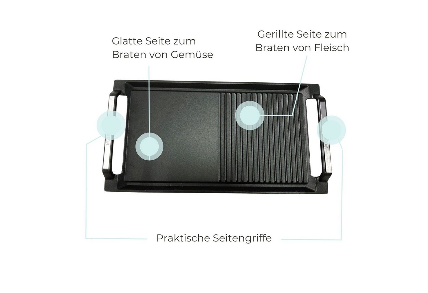 Wolkenstein Grillpfanne GP 1W, Gusseisen, Grillplatte Plancha Grillrost Teppanyaki – Bild 2 von 5