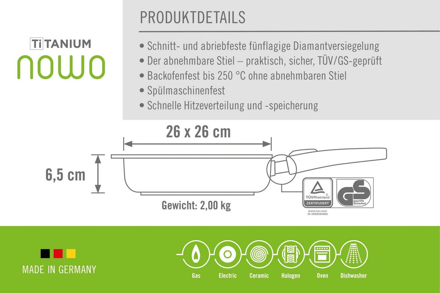 WOLL Bratpfanne MADE IN GERMANY - Nowo, Aluminiumguss, von Hand gegossen, 26x26 cm – Bild 4 von 5