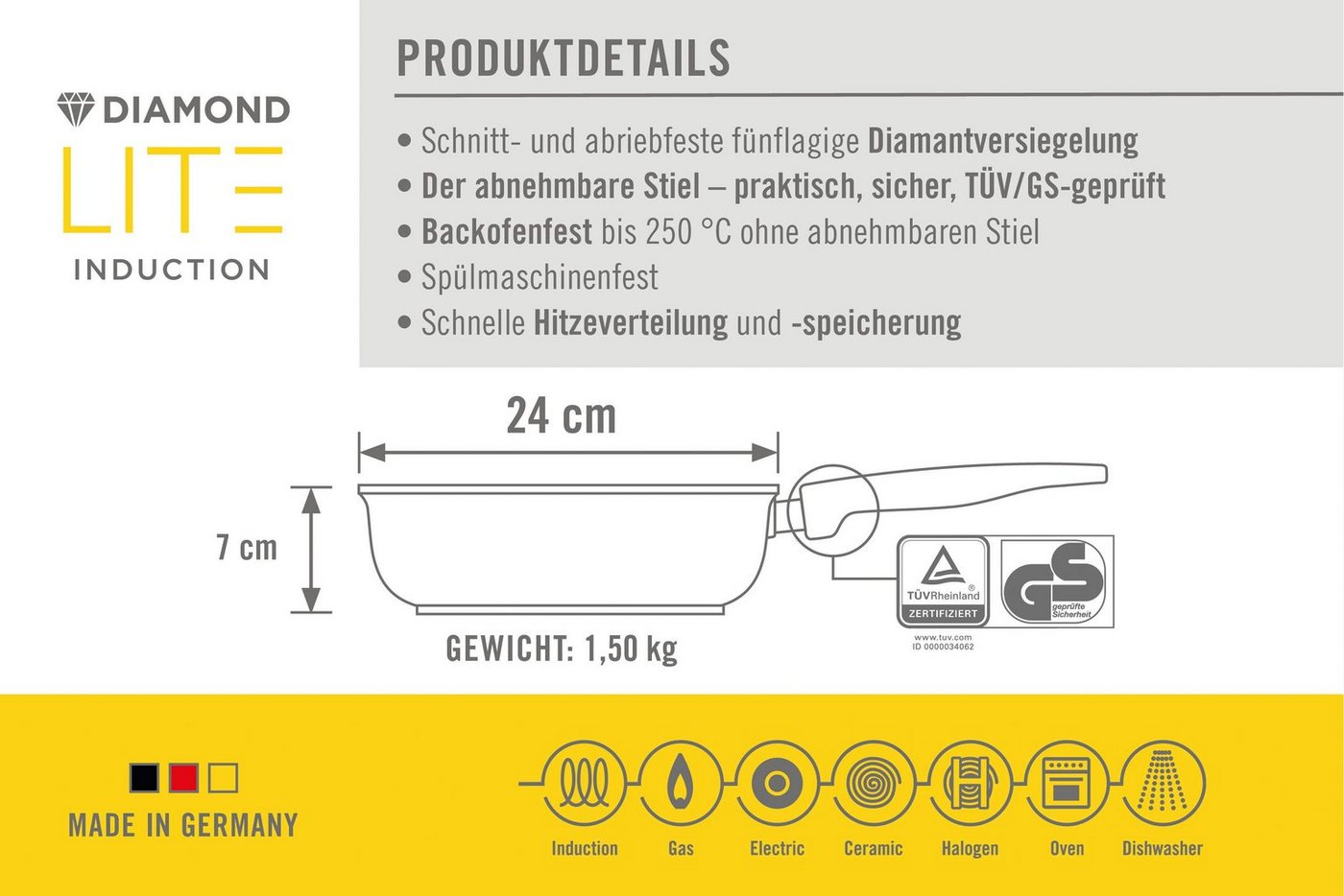 WOLL Schmorpfanne MADE IN GERMANY - Diamond Lite, Aluminiumguss (1-tlg), Ø 24 cm, Induktion – Bild 4 von 5