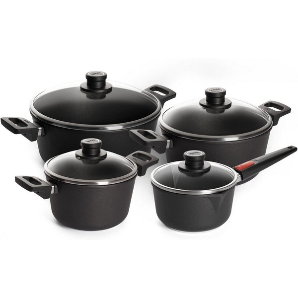 WOLL Topf-Set MADE IN GERMANY - Nowo Titanium, Aluminiumguss (Set, 8-tlg., je 1 Kochtopf 20/24/28 cm, 1 Stielkasserolle 18 cm), Induktion