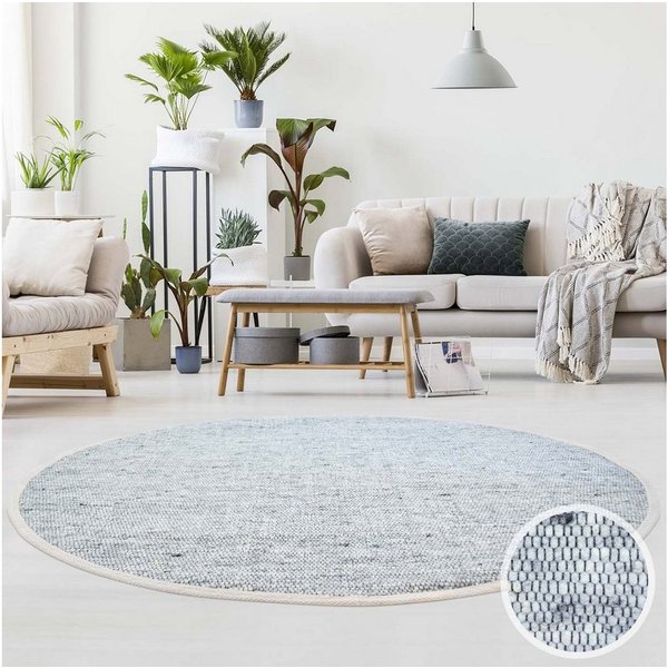 TaraCarpet Wollteppich TaraCarpet Handwebteppich Frankeneck, rund, Höhe: 13 mm, Handgewebter Teppich gewalkt Wohnzimmer Schlafzimmer Esszimmer 130x130