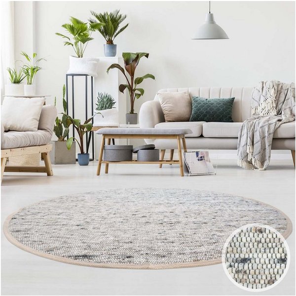 TaraCarpet Wollteppich TaraCarpet Handwebteppich Frankeneck, rund, Höhe: 13 mm, Handgewebter Teppich gewalkt Wohnzimmer Schlafzimmer Esszimmer 150x150