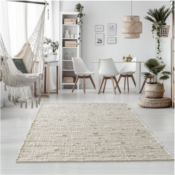 TaraCarpet Wollteppich TaraCarpet Handwebteppich Oslo, rechteckig, Höhe: 10 mm, Schurwolle Handgewebt h.grau meliert Wohnzimmer Schlafzimmer 070x240