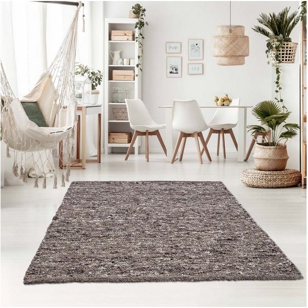 TaraCarpet Wollteppich TaraCarpet Handwebteppich Oslo, rechteckig, Höhe: 10 mm, Schurwolle Handgewebt grau multi Wohnzimmer Schlafzimmer 070x130 cm