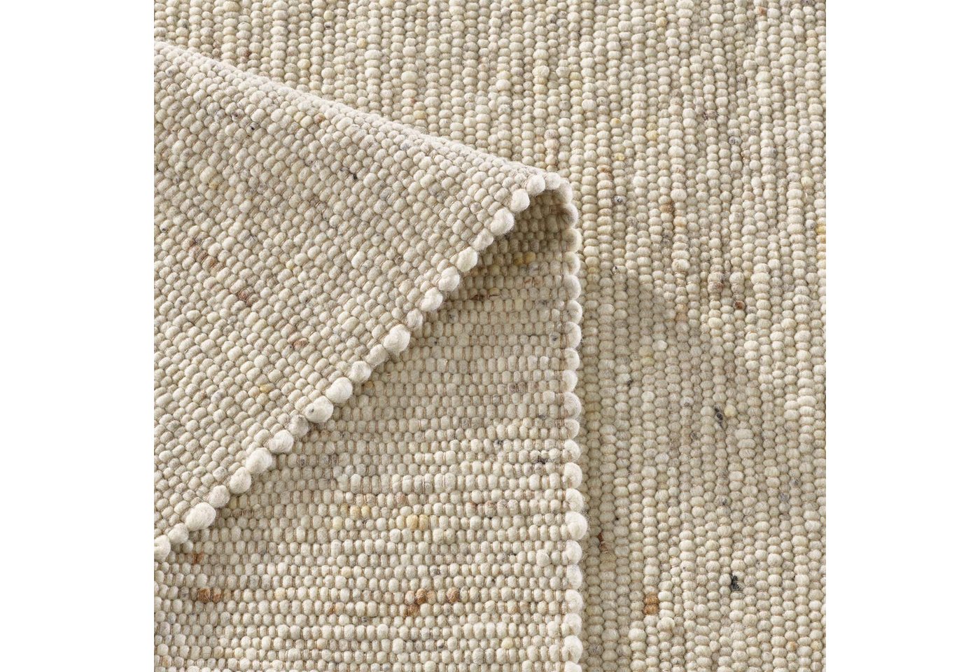 TaraCarpet Wollteppich TaraCarpet Lambrecht, rechteckig, Höhe: 13 mm, Hand-Web-Teppich beige gewalkt Wohnzimmer Esszimmer 070x130 cm – Bild 4 von 5