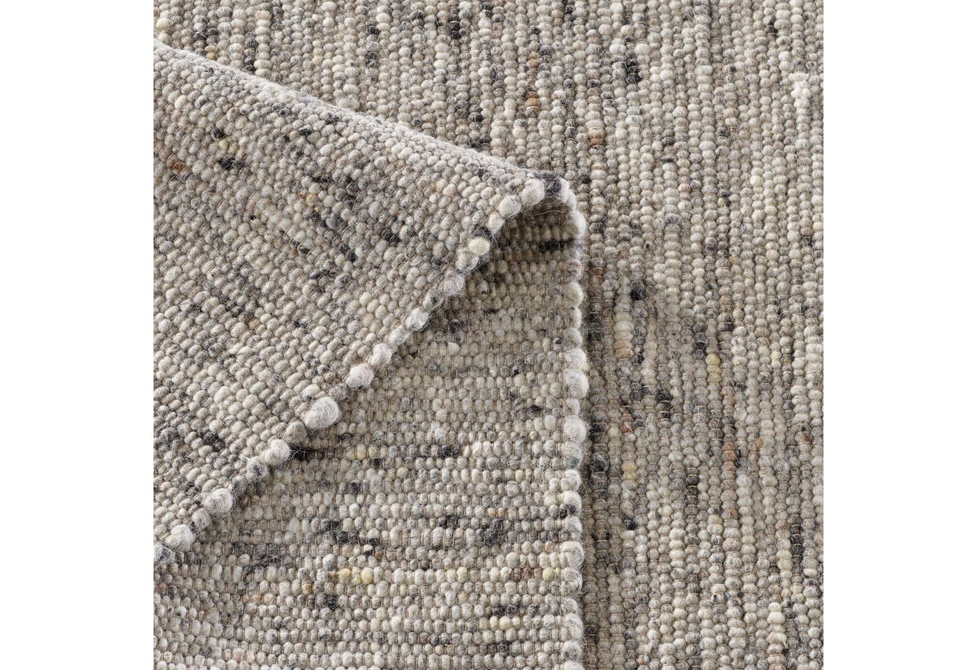 TaraCarpet Wollteppich TaraCarpet Lambrecht, rechteckig, Höhe: 13 mm, Hand-Web-Teppich grau gewalkt Wohnzimmer Esszimmer 070x130 cm – Bild 4 von 5