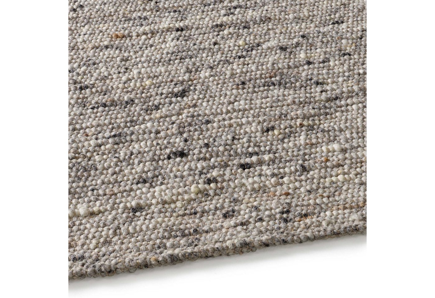 TaraCarpet Wollteppich TaraCarpet Lambrecht, rechteckig, Höhe: 13 mm, Hand-Web-Teppich grau gewalkt Wohnzimmer Esszimmer 070x130 cm – Bild 5 von 5