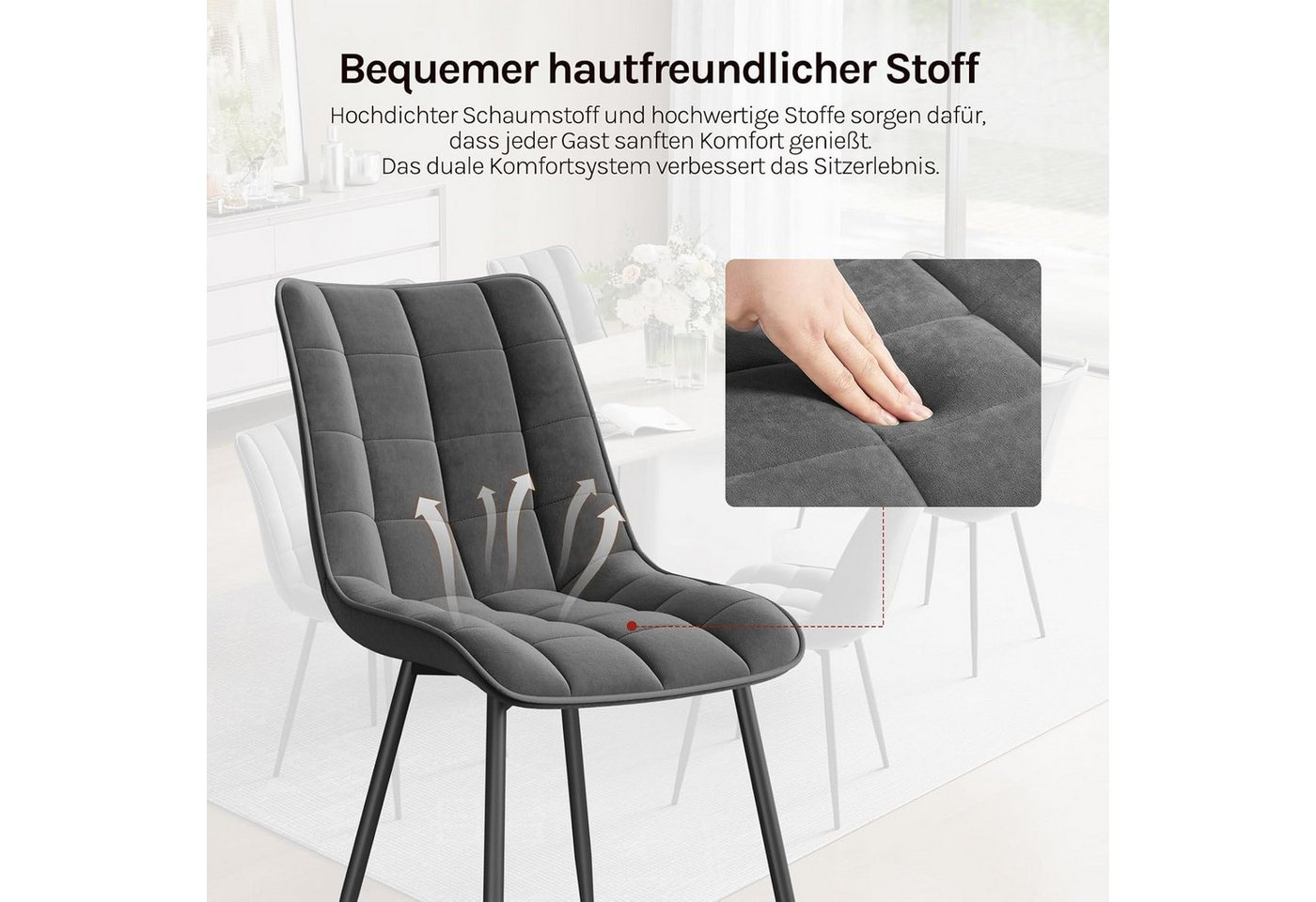 Woltu 4-Fußstuhl (6 St), Küchenstuhl Polsterstuhl Design Stuhl, aus Samt – Bild 5 von 5