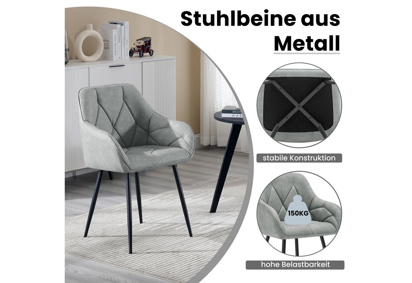 Woltu 4-Fußstuhl (Set, 4 St), Esszimmerstühle ergonomischer aus Kunstleder – Bild 5 von 5