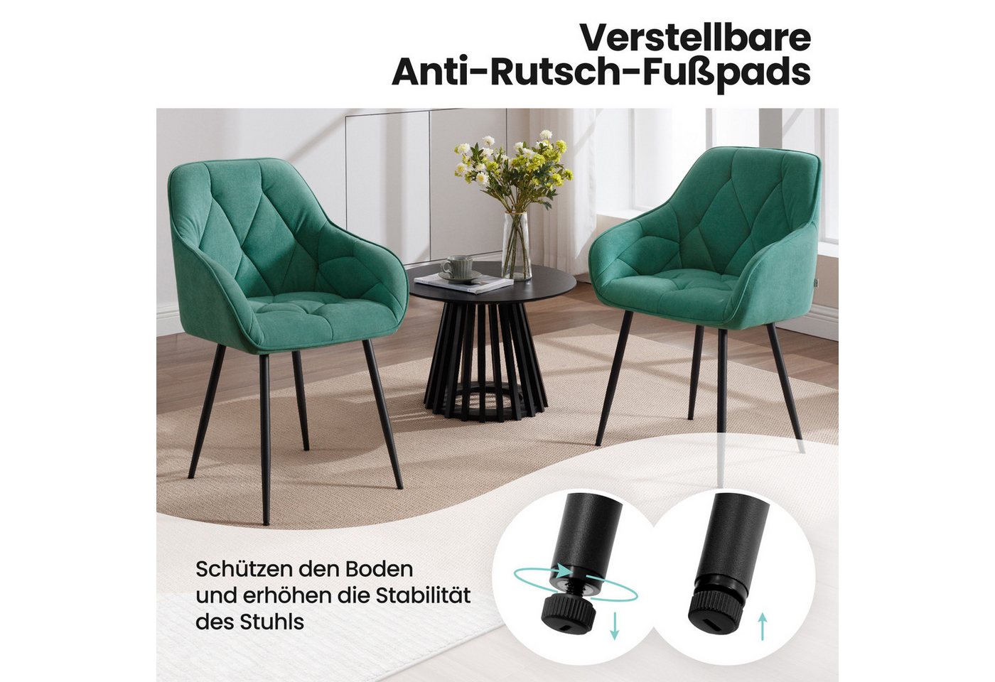 Woltu 4-Fußstuhl (Set, 6 St), Esszimmerstühle ergonomischer aus Samt – Bild 4 von 5