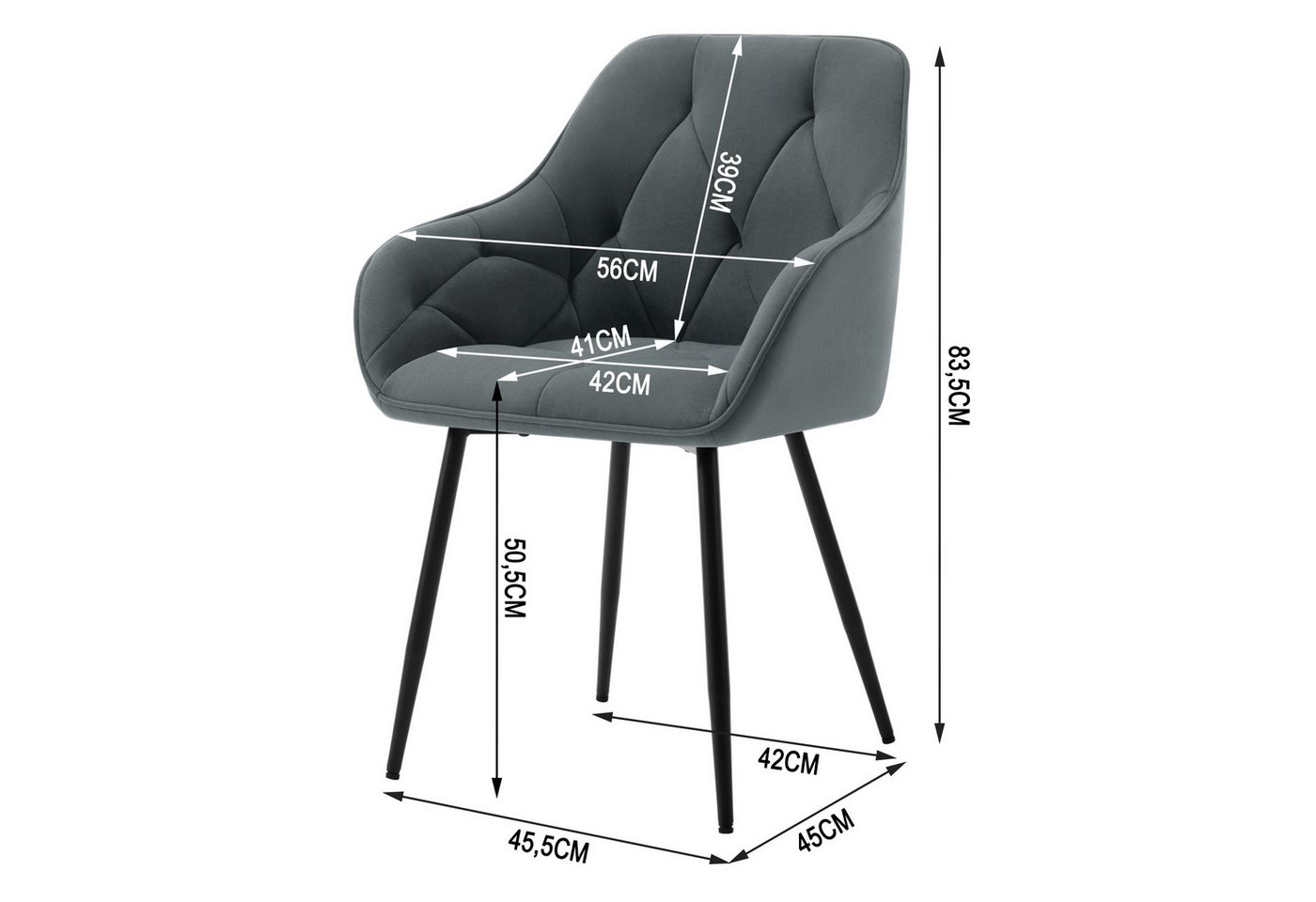Woltu 4-Fußstuhl (Set, 6 St), Esszimmerstühle ergonomischer aus Samt – Bild 3 von 5