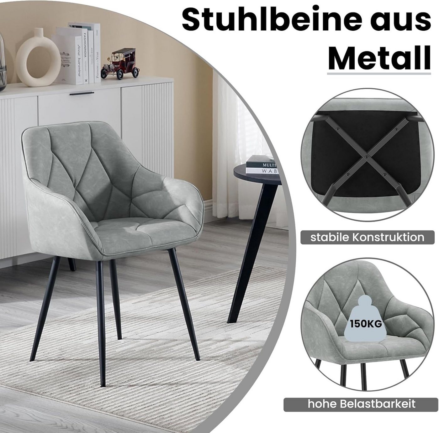 Woltu 4-Fußstuhl (Set, 6 St), Esszimmerstühle ergonomischer aus Kunstleder – Bild 5 von 5