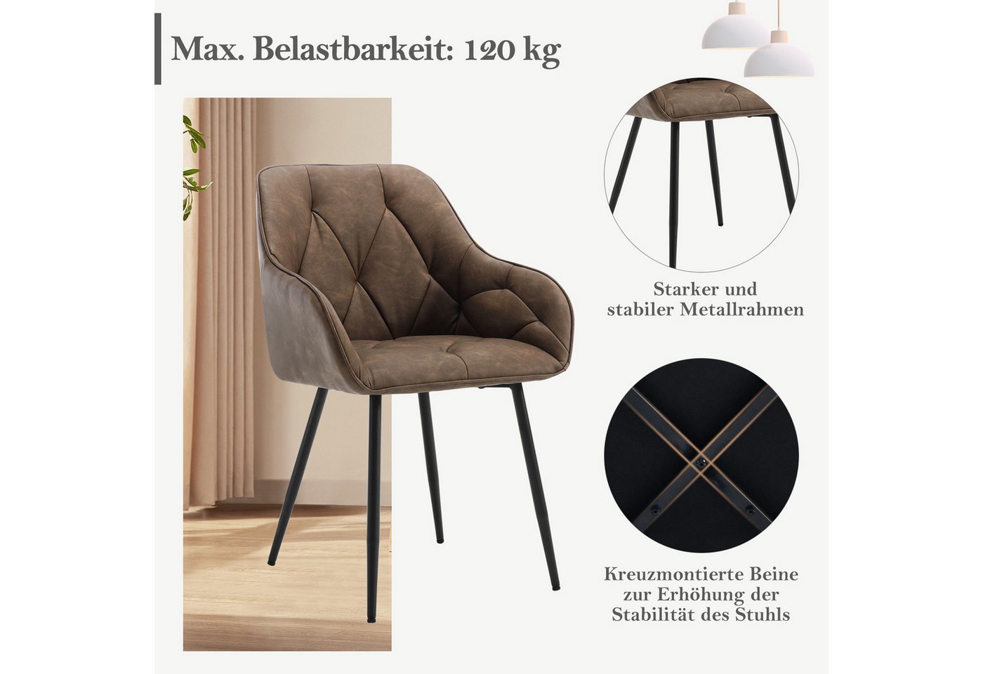 Woltu 4-Fußstuhl (Set, 4 St), Esszimmerstühle ergonomischer aus Kunstleder – Bild 4 von 5