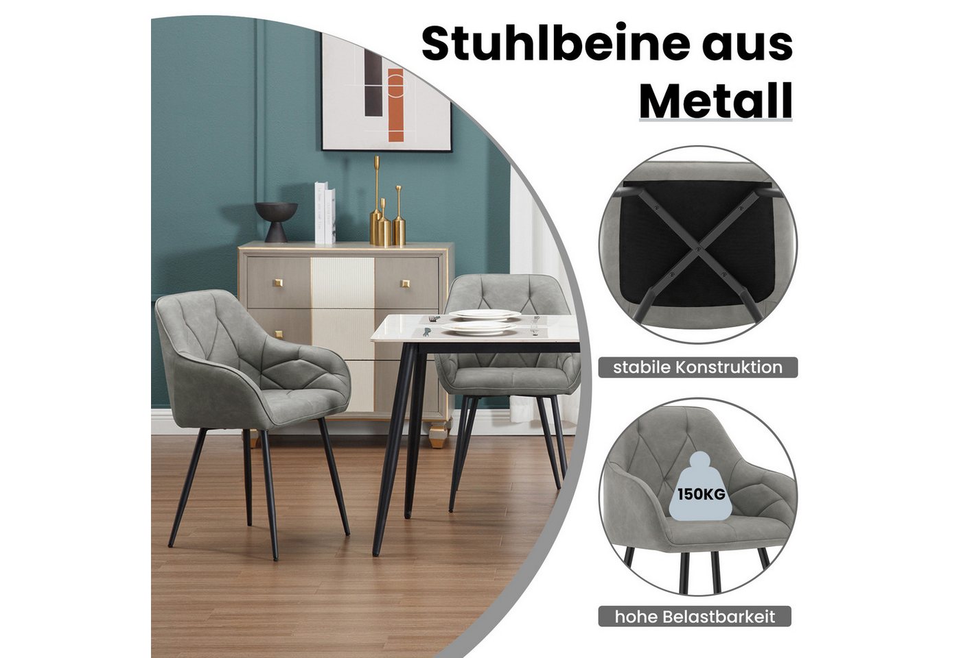Woltu 4-Fußstuhl (Set, 6 St), Esszimmerstühle ergonomischer aus Kunstleder – Bild 5 von 5