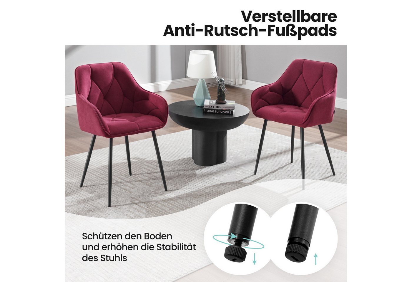 Woltu 4-Fußstuhl (Set, 4 St), Esszimmerstühle ergonomischer aus Samt – Bild 4 von 5