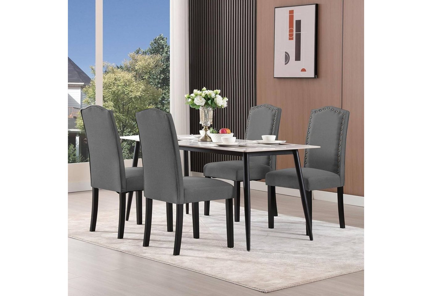 Woltu 4-Fußstuhl (Set, 6 St), Esszimmerstühle mit Rückenlehne, Leinenbezug – Bild 2 von 5