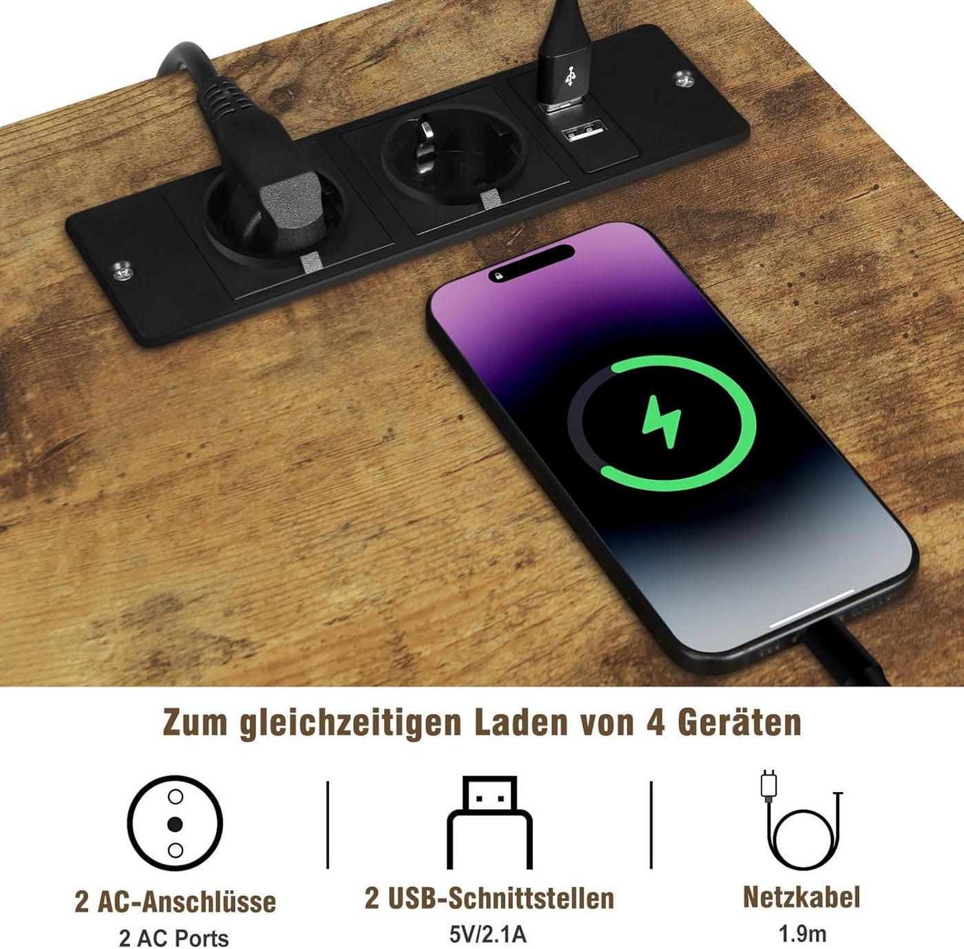 Woltu Aktenschrank mit Schubladen, mit Ladestation, Druckertisch mit Rollen – Bild 5 von 5
