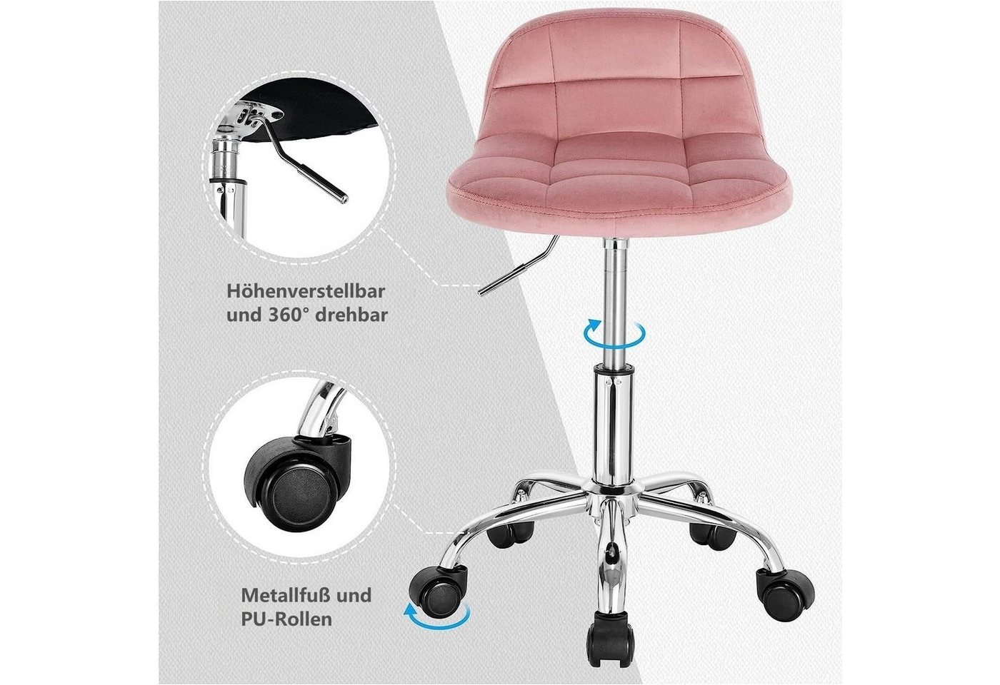 Woltu Arbeitshocker (1 St), Drehhocker Samt, höhenverstellbar, für Schminktisch – Bild 5 von 5