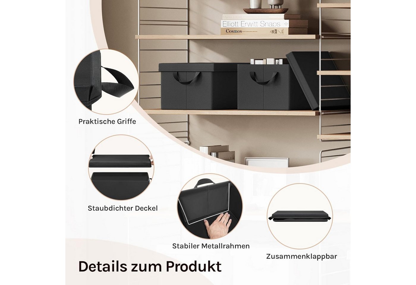 Woltu Aufbewahrungsbox (1 St., Set), mit Deckel, mit Griffen, faltbare Box für Kleidung Spielzeug – Bild 4 von 5