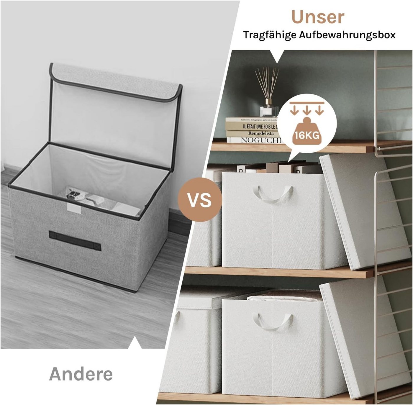 Woltu Aufbewahrungsbox (1 St., Set), mit Deckel, mit Griffen, faltbare Box für Kleidung Spielzeug – Bild 4 von 5