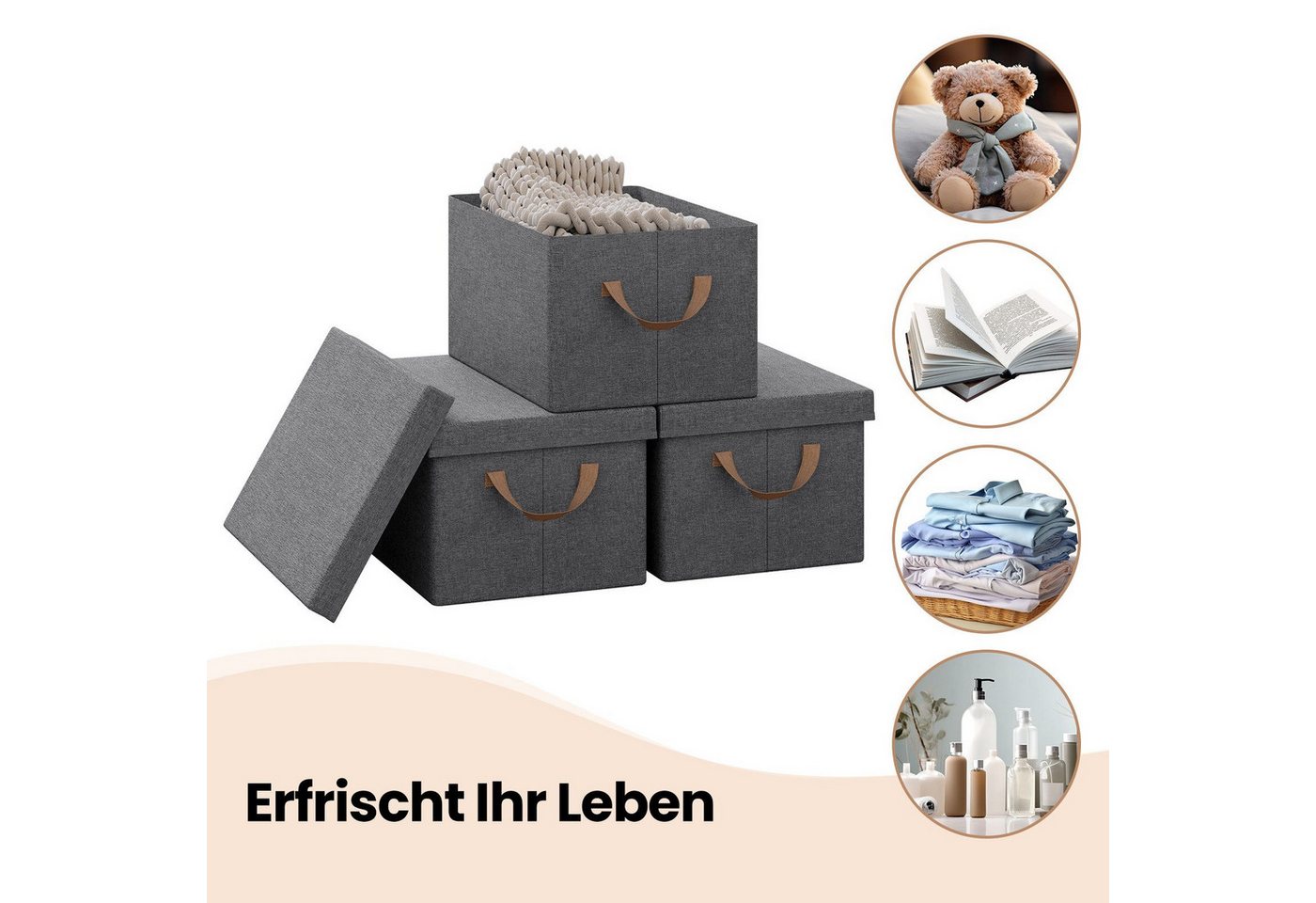 Woltu Aufbewahrungsbox (10 St., Set), mit Deckel, mit Griffen, faltbar – Bild 2 von 5