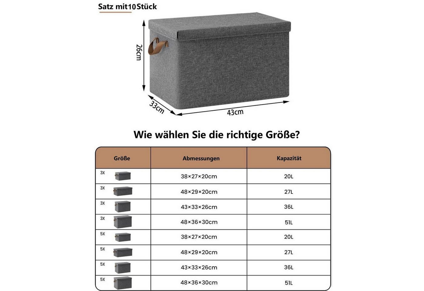 Woltu Aufbewahrungsbox (10 St., Set), mit Deckel, mit Griffen, faltbar – Bild 3 von 5