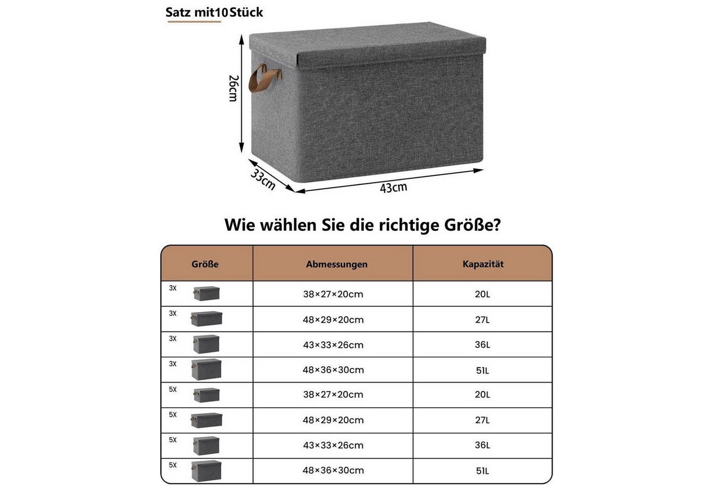 Woltu Aufbewahrungsbox (10 St., Set), mit Deckel, mit Griffen, faltbar – Bild 3 von 5